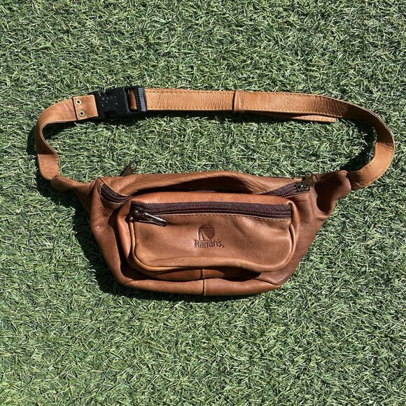 HARRAHS Brown Real Genuine Leather Vintage Funny Pack made‎ in Columbia - Picture 1 of 10